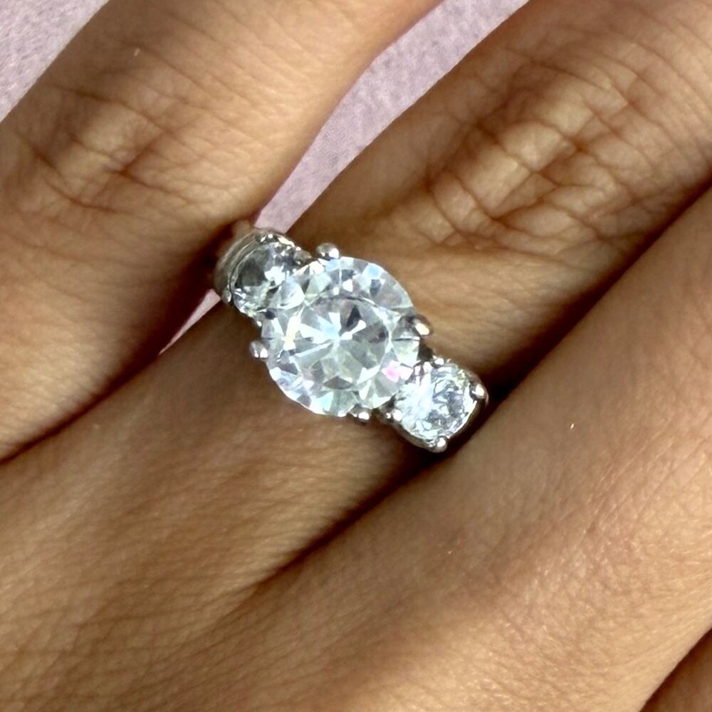 sterling silver past present future cz engagement ring size 6.75